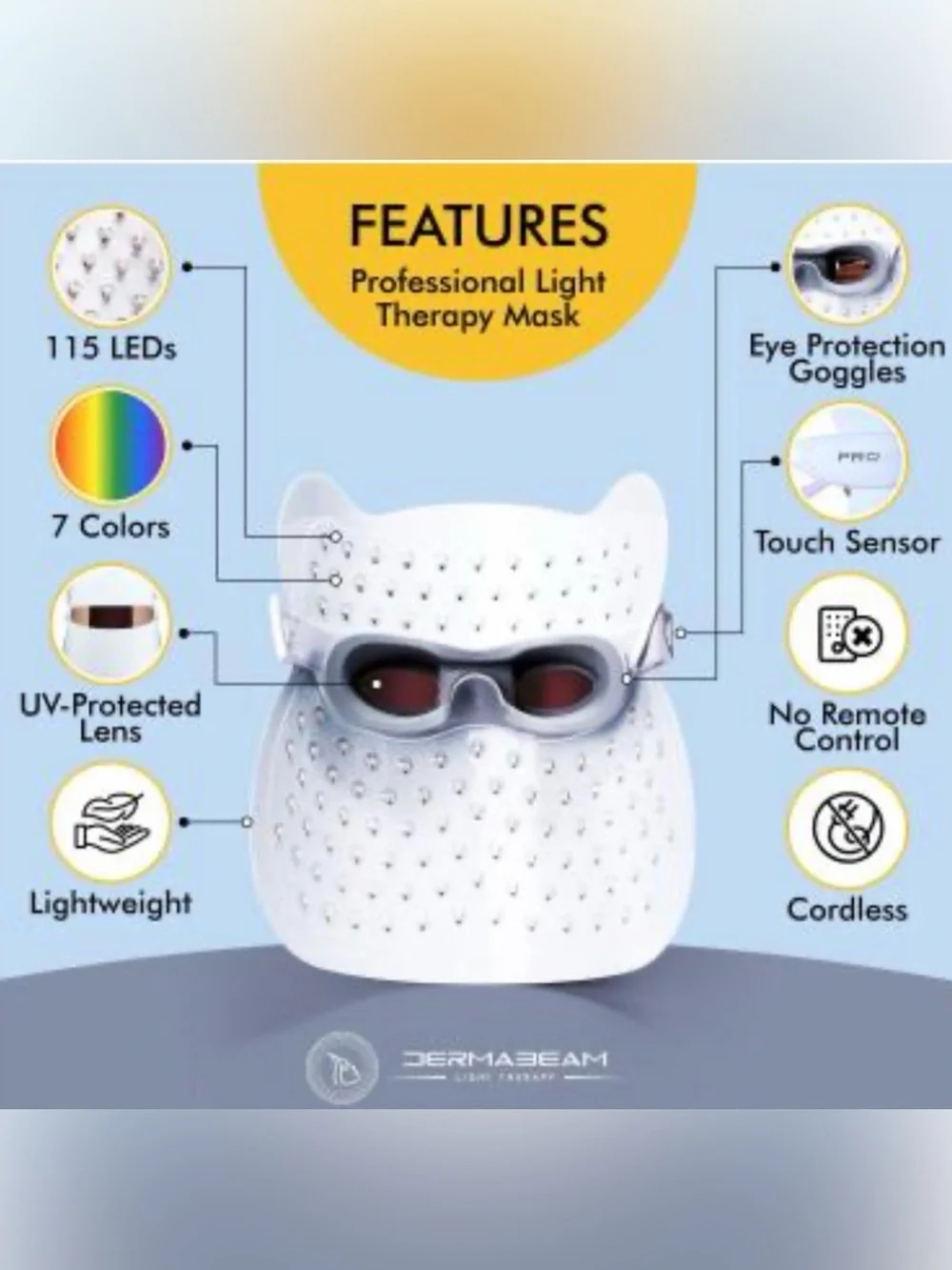 ✨🔥 Dermabeam Pro RED Light Therapy LED Mask - with Eye protection, CORDLESS